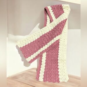 Handmade Crochet Knit Scarf Pink & White.